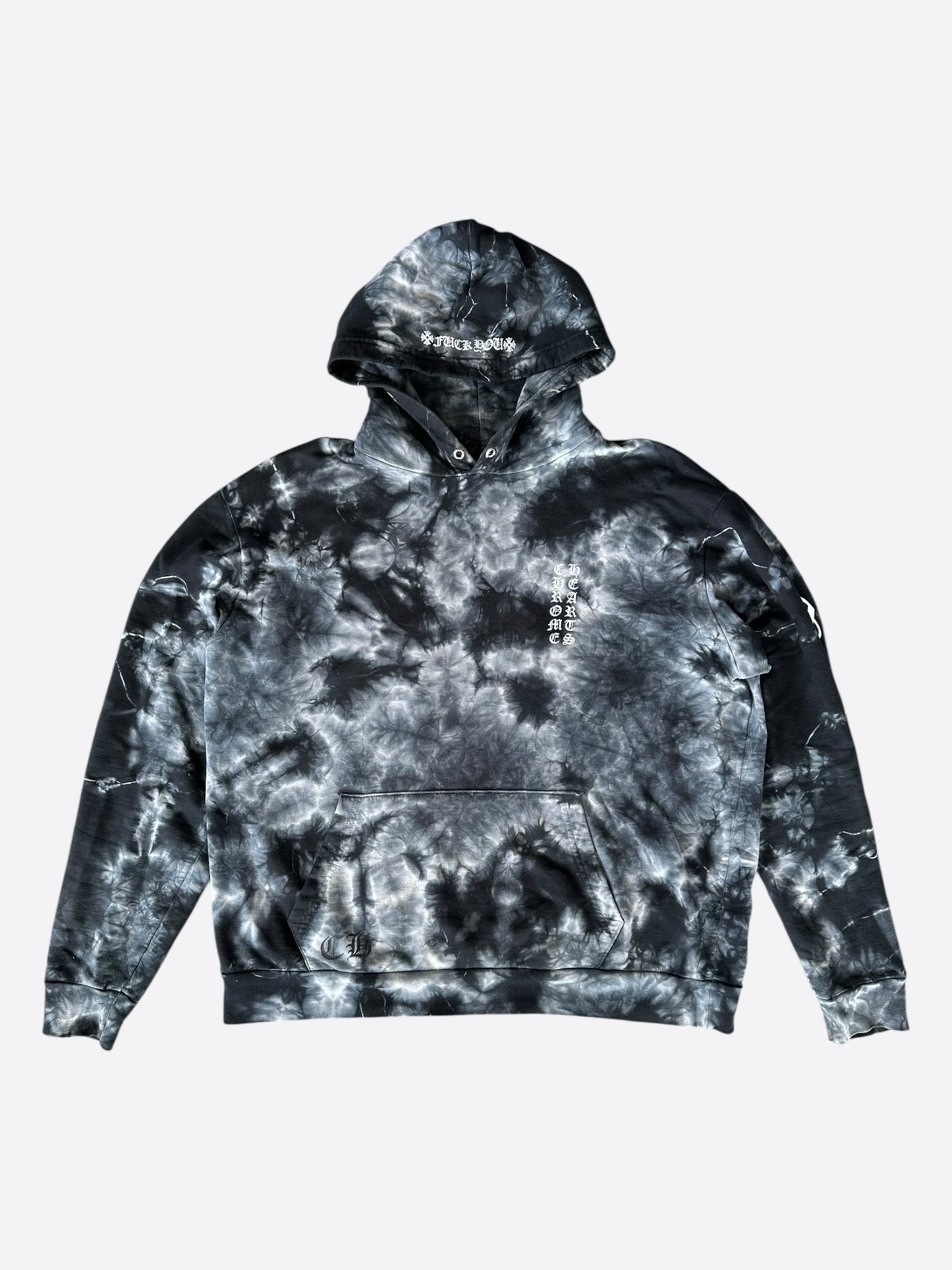 Chrome Hearts Black & White Tie-Dye Horseshoe Logo Hoodie
