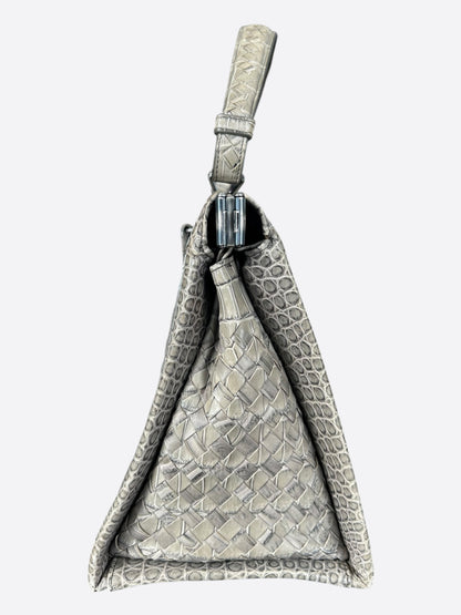 Bottega Veneta Beige Frame Crocodile Top Handle Bag