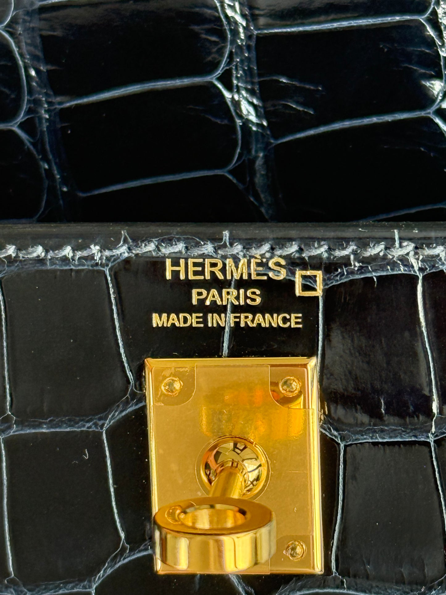 Hermes Bleu Marine & Gold Hardware Alligator Sellier Kelly 25