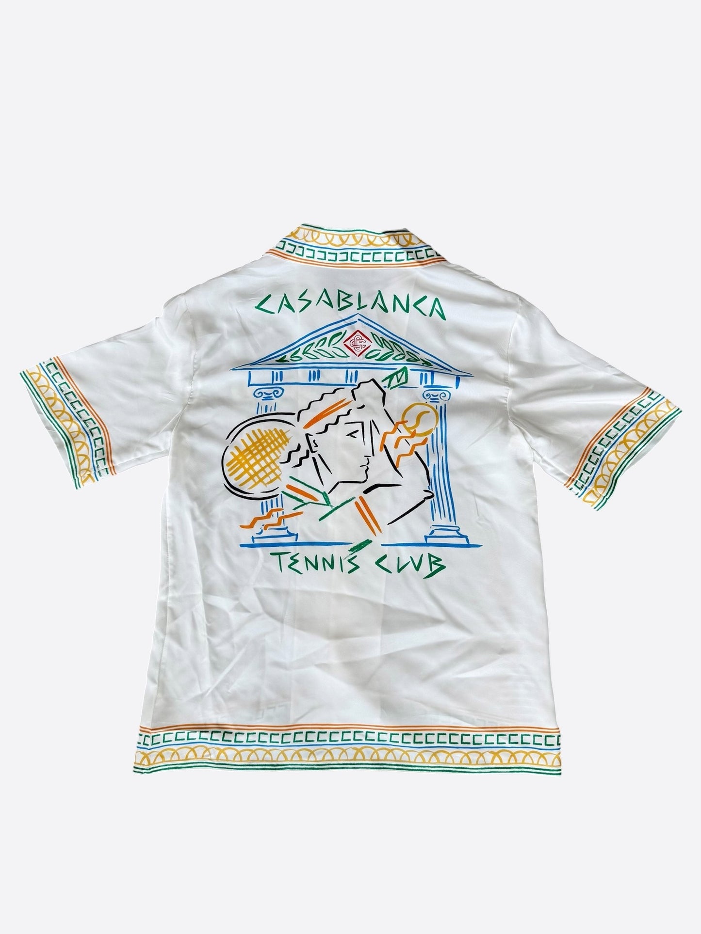 Casablanca White & Multicolor Temple Tennis Club Silk Button Up Shirt