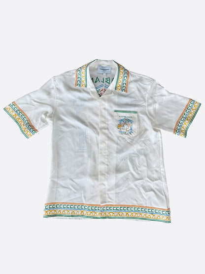 Casablanca White & Multicolor Temple Tennis Club Silk Button Up Shirt