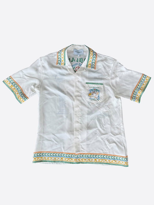 Casablanca White & Multicolor Temple Tennis Club Silk Button Up Shirt