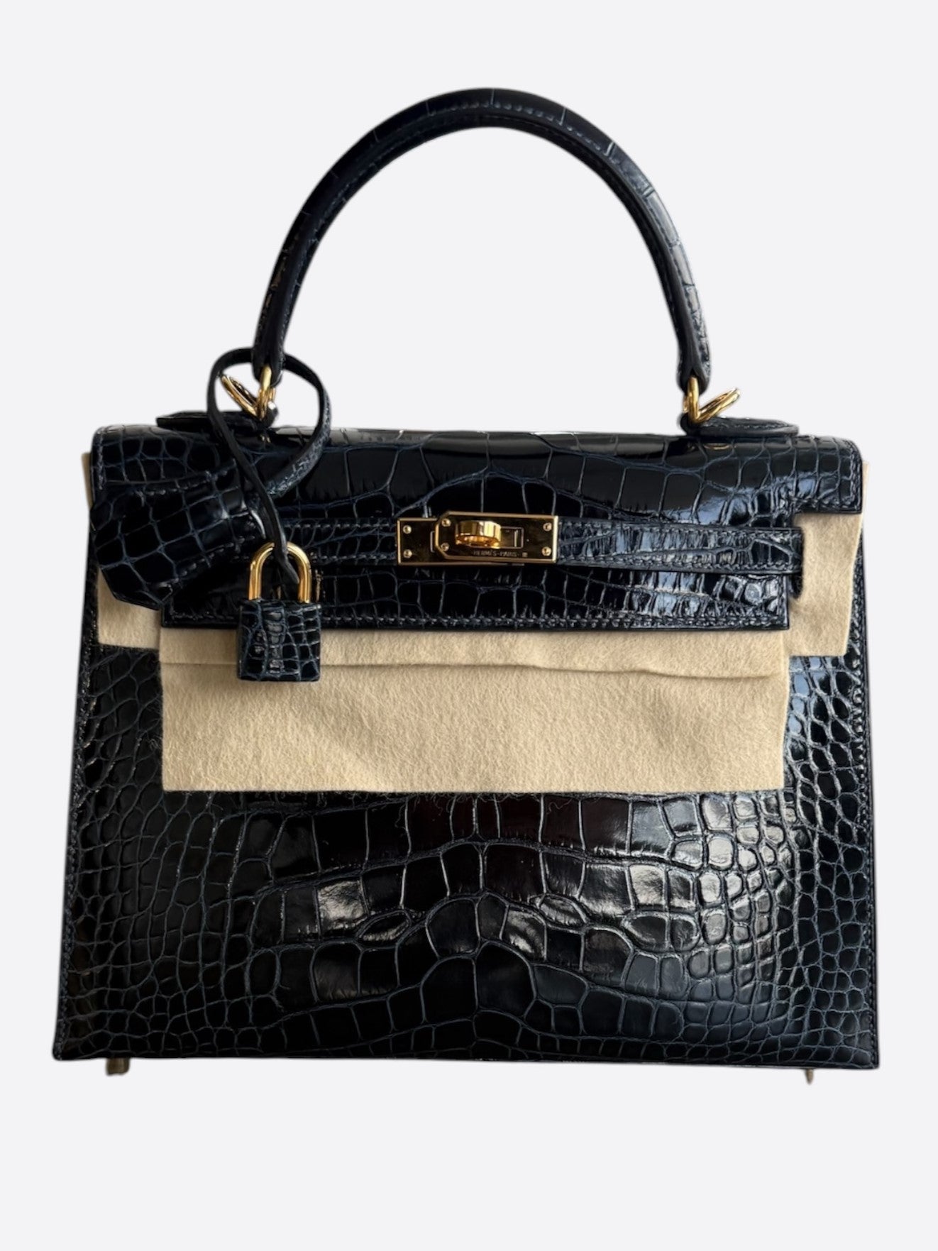 Hermes Bleu Marine & Gold Hardware Alligator Sellier Kelly 25