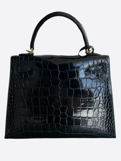 Hermes Bleu Marine & Gold Hardware Alligator Sellier Kelly 25