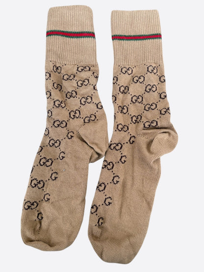Gucci Broown GG Monogram Striped Socks