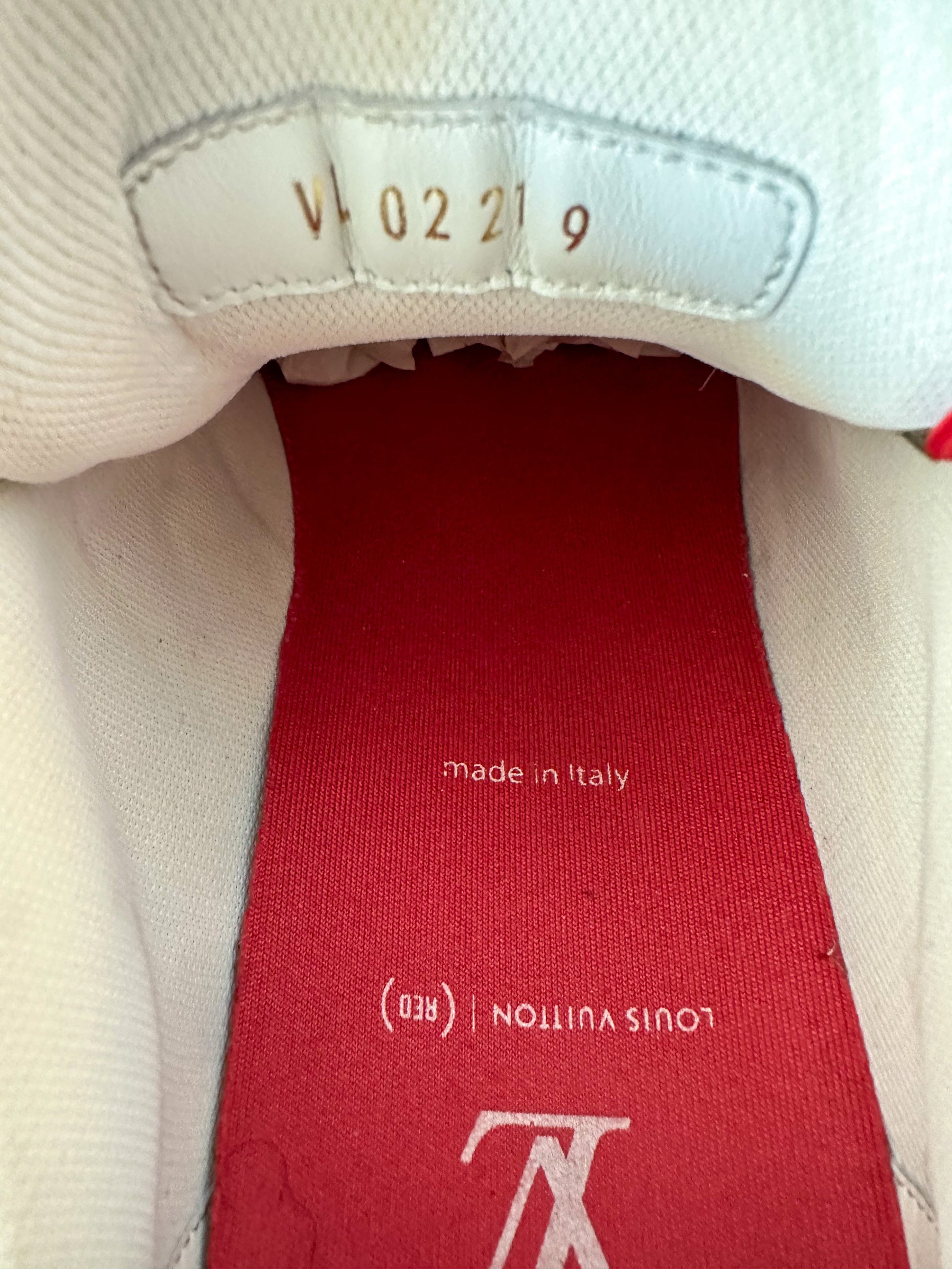 Louis Vuitton Product Red & White Monogram Trainers – Savonches