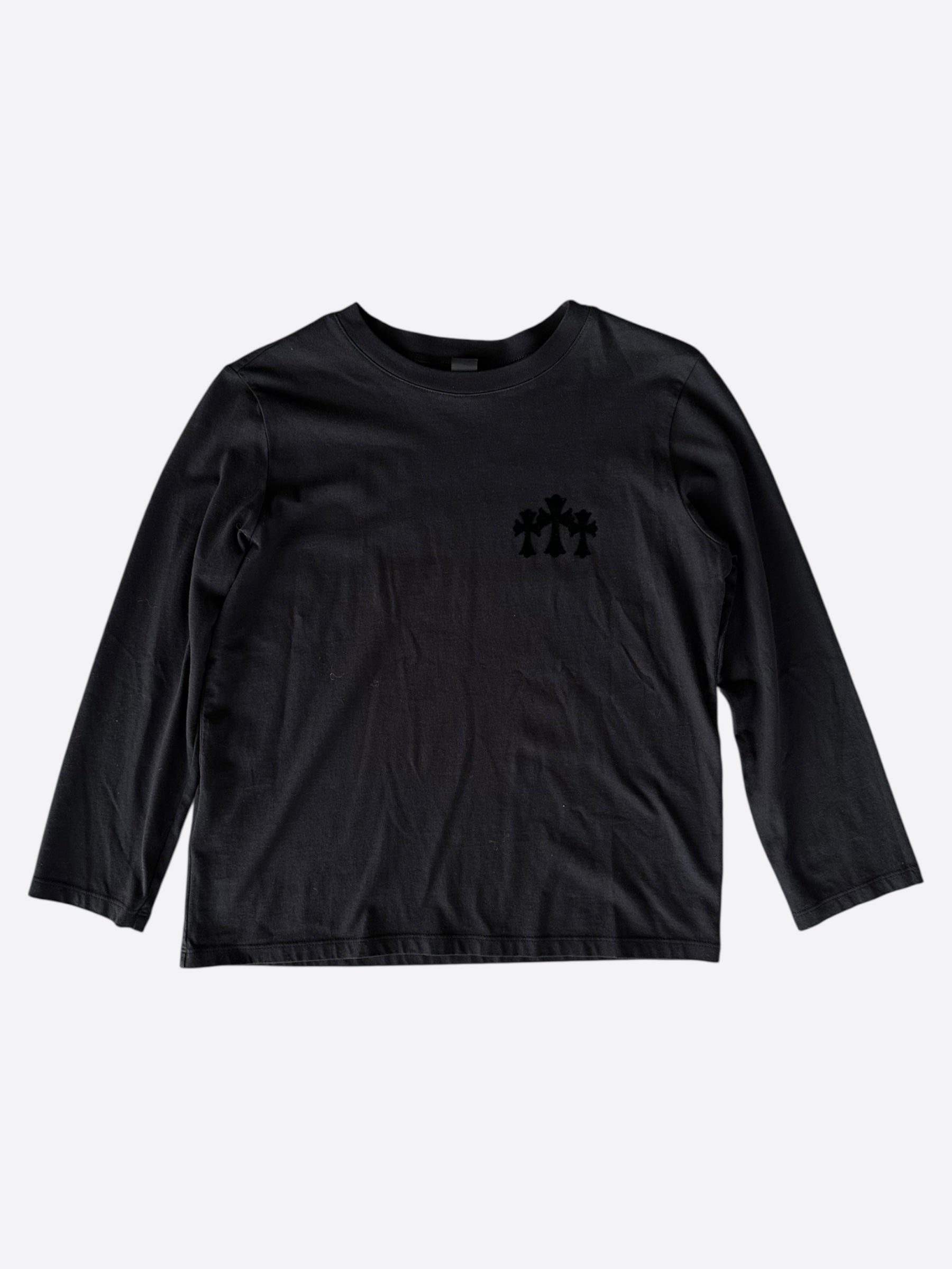 Chrome Hearts Black Velour Triple Cross Women's Longsleeve T