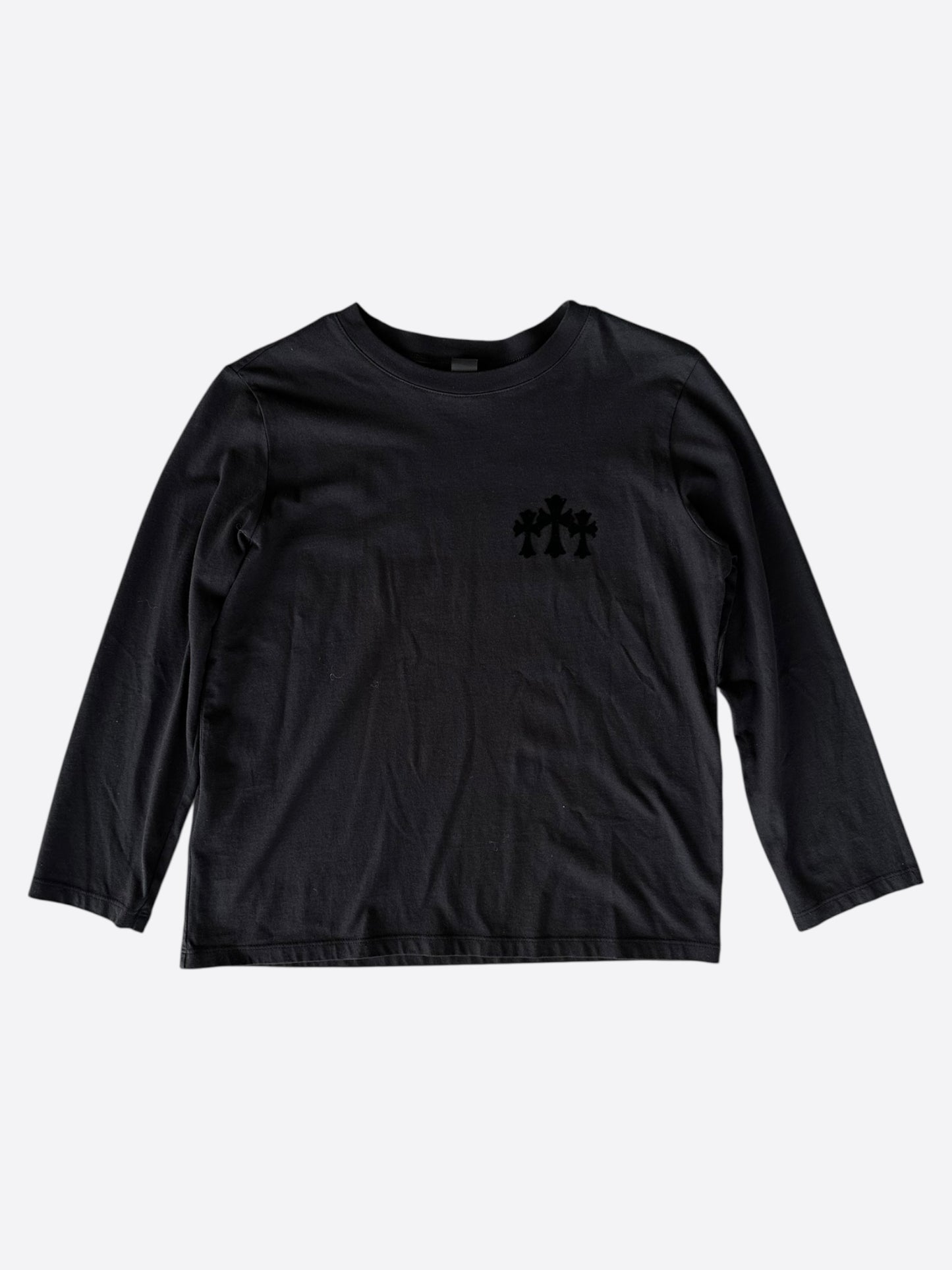 Chrome Hearts Black Velour Triple Cross Women's Longsleeve T-Shirt