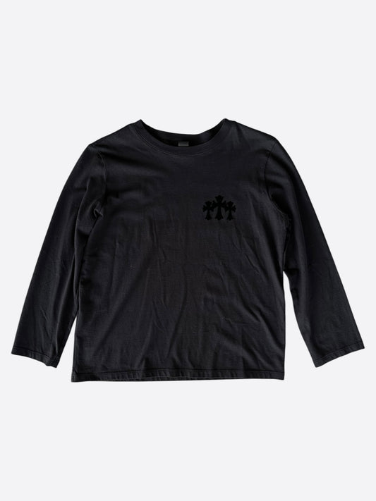 Chrome Hearts Black Velour Triple Cross Women's Longsleeve T-Shirt
