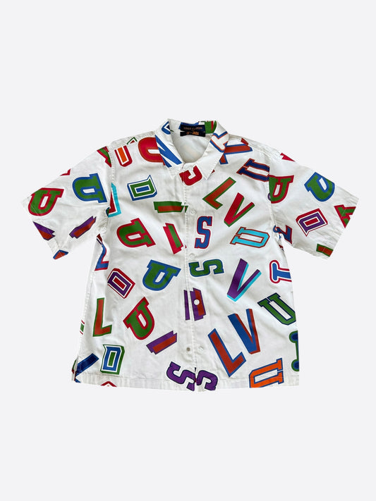 Louis Vuitton NBA White Multicolor Letters Button Up Shirt