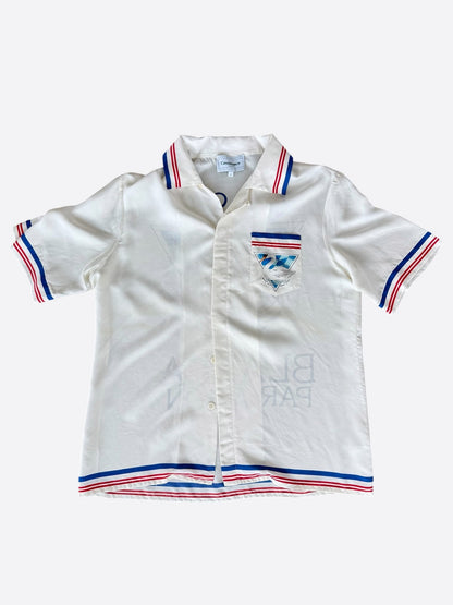 Casablanca White, Blue & Red Par Avion Silk Button Up Shorts