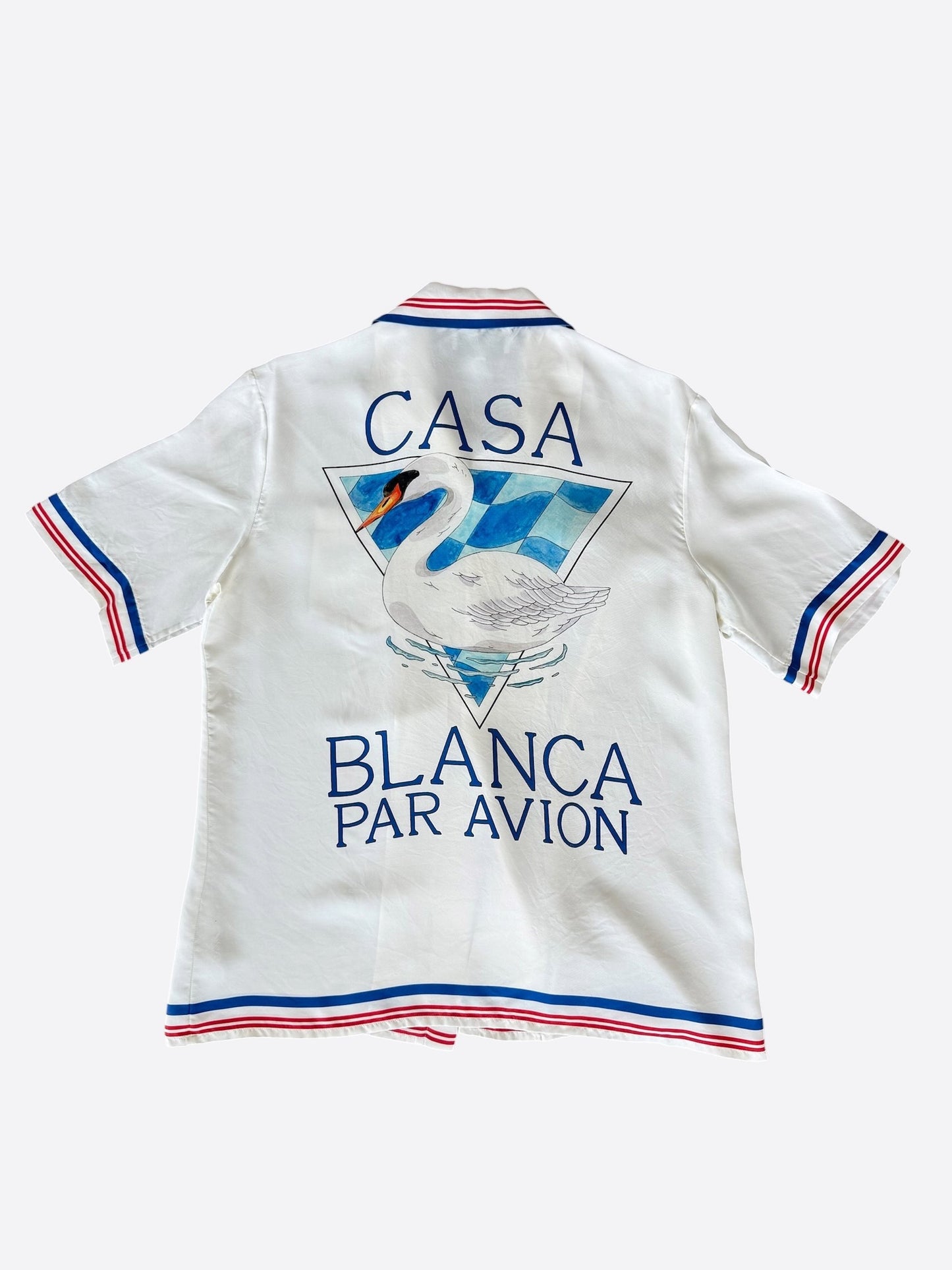 Casablanca White, Blue & Red Par Avion Silk Button Up Shorts