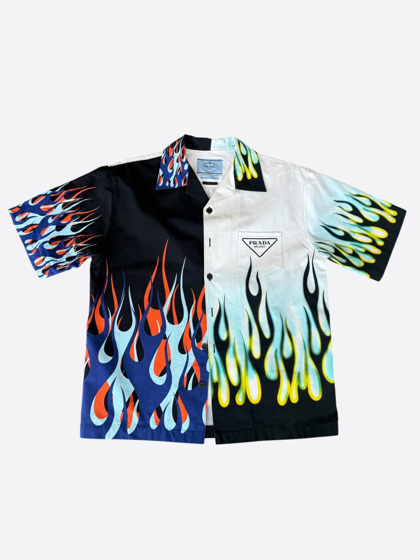 Prada White Flames Split Button Up Shirt