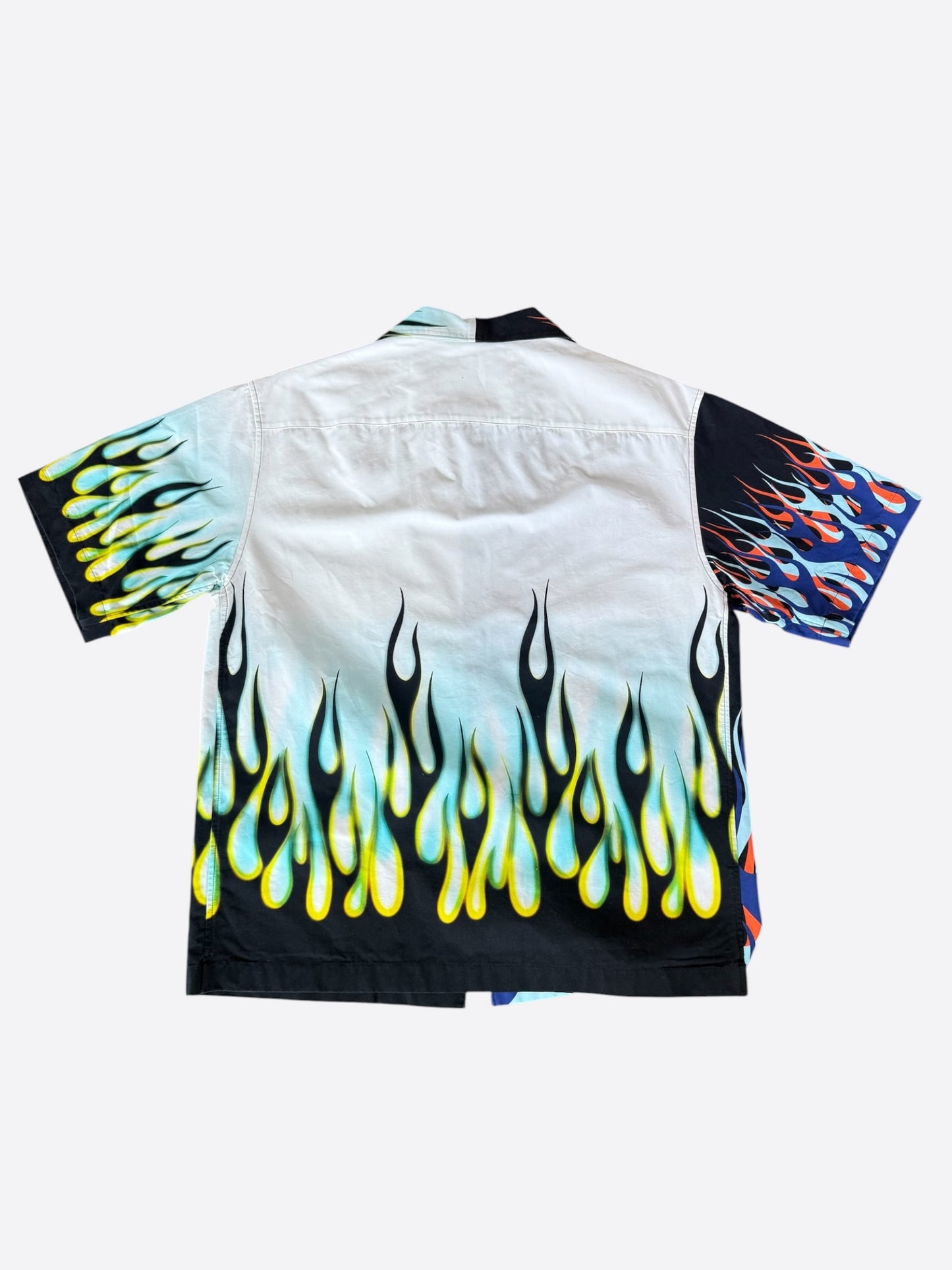 Prada White Flames Split Button Up Shirt