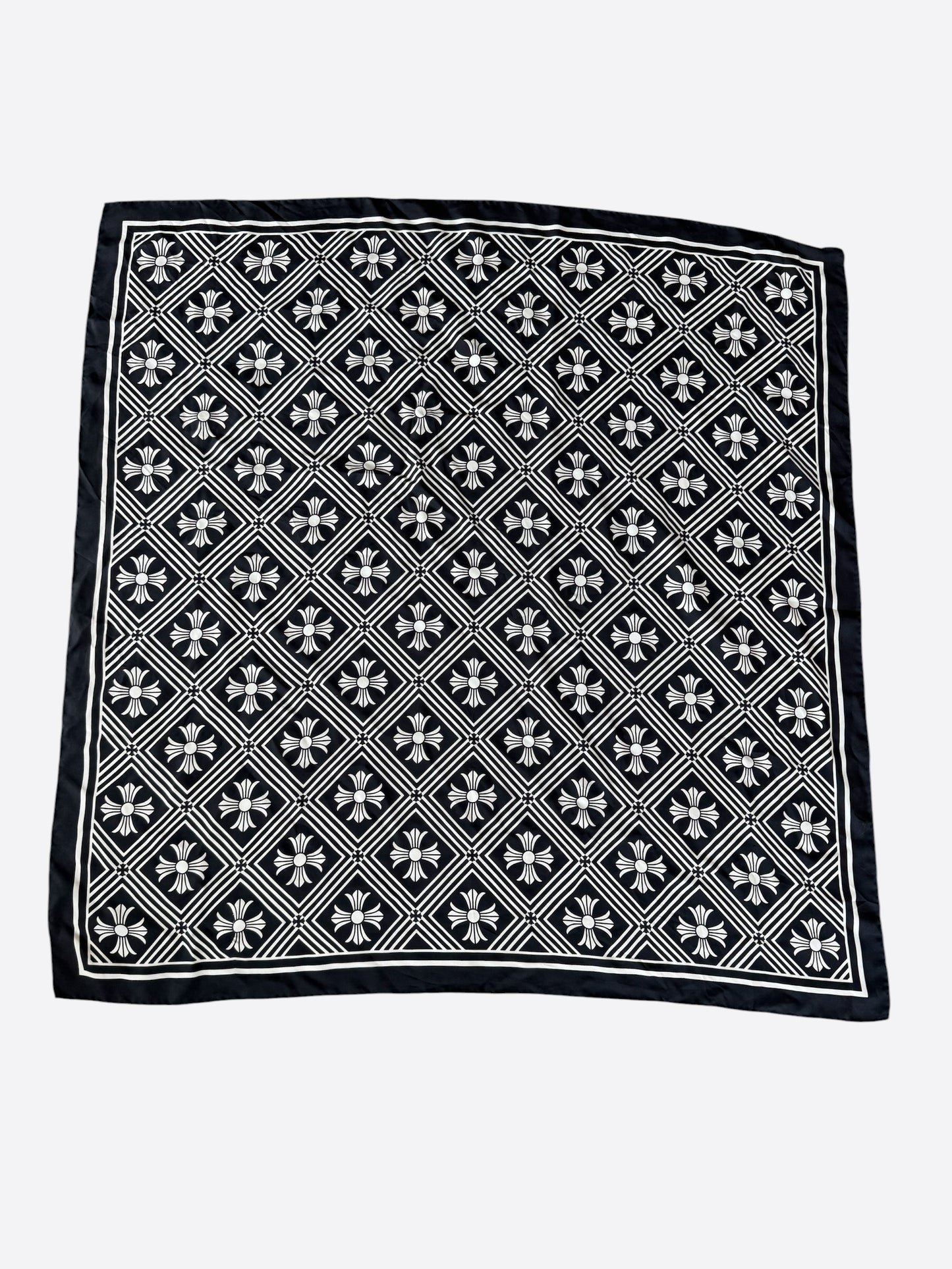 Chrome Hearts White & Black Plus Cross Silk Scarf