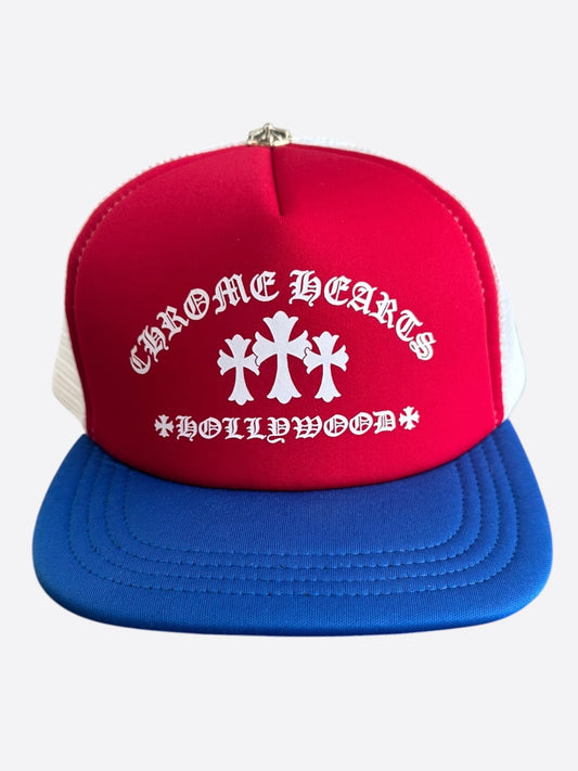 Chrome Hearts Red, Blue & White Triple Cross Trucker Hat