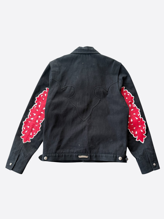 Chrome Hearts Black & Red Floral Patch Fleur Jacket