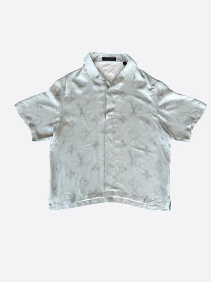 Louis Vuitton Grey LV Pixel Monogram Silk Button Up Shirt