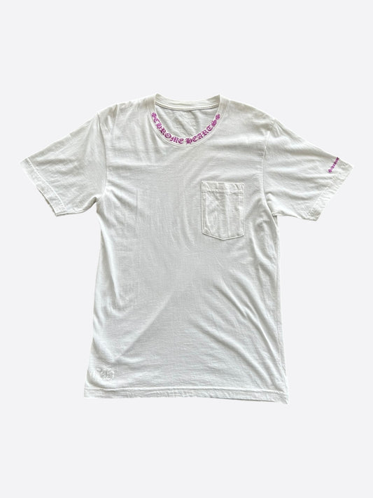 Chrome Hearts White & Pink Neck Logo T-Shirt