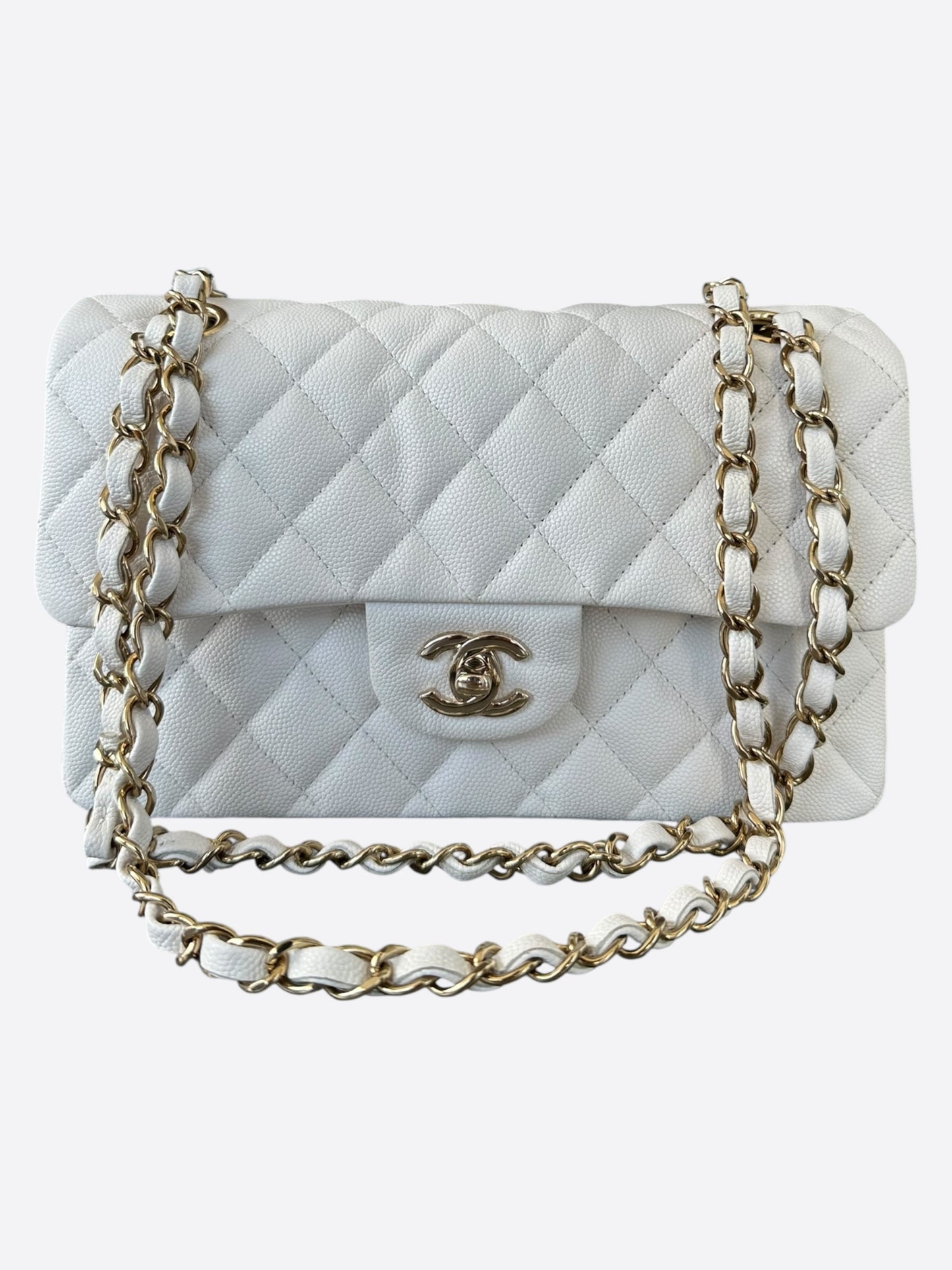 Chanel White Quilted Caviar Small Flap Bag