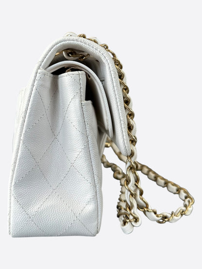 Chanel White Quilted Caviar Small Flap Bag