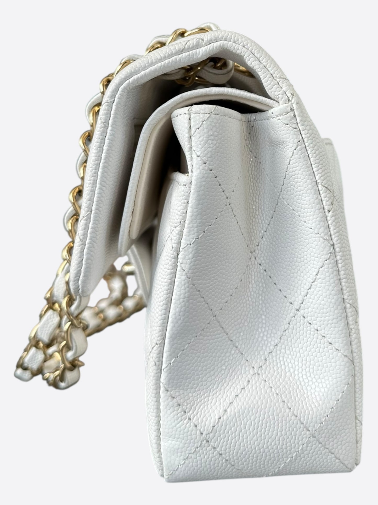 Chanel White Quilted Caviar Small Flap Bag