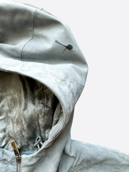 Dior Air Jordan Grey Leather Hooded Jacket