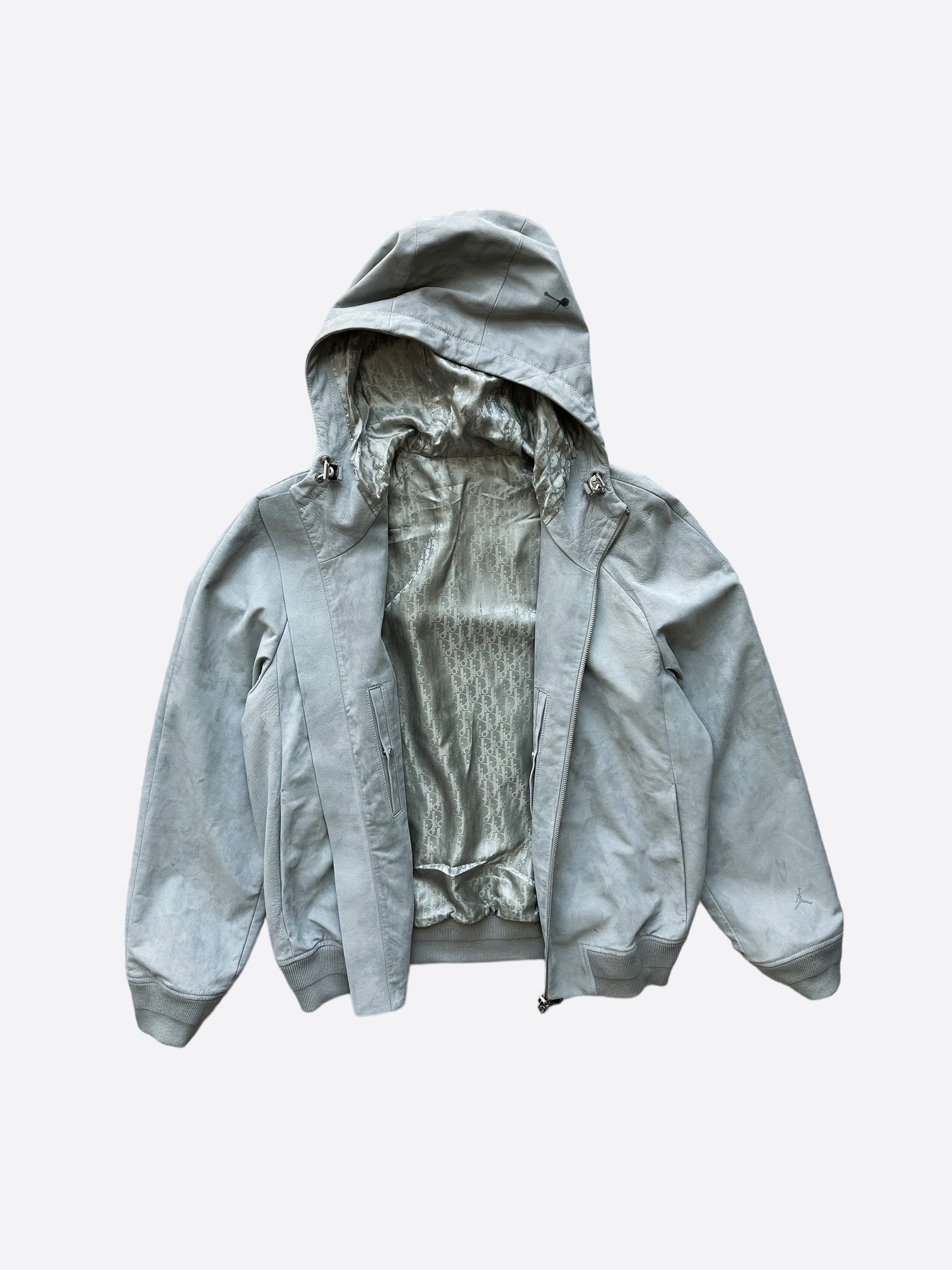 Dior Air Jordan Grey Leather Hooded Jacket