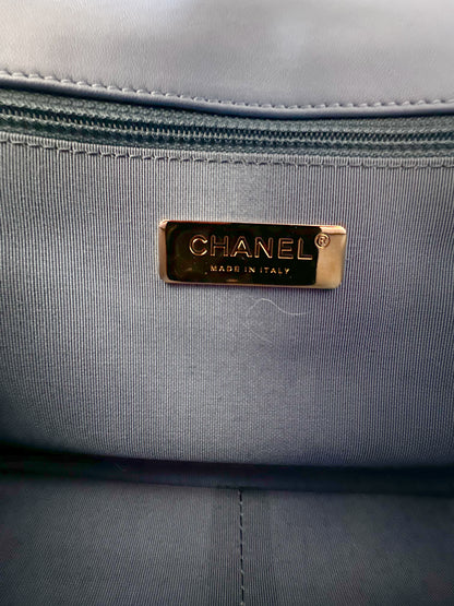 Chanel Light Blue Quilted Sequin Medium 19 Flap Bag