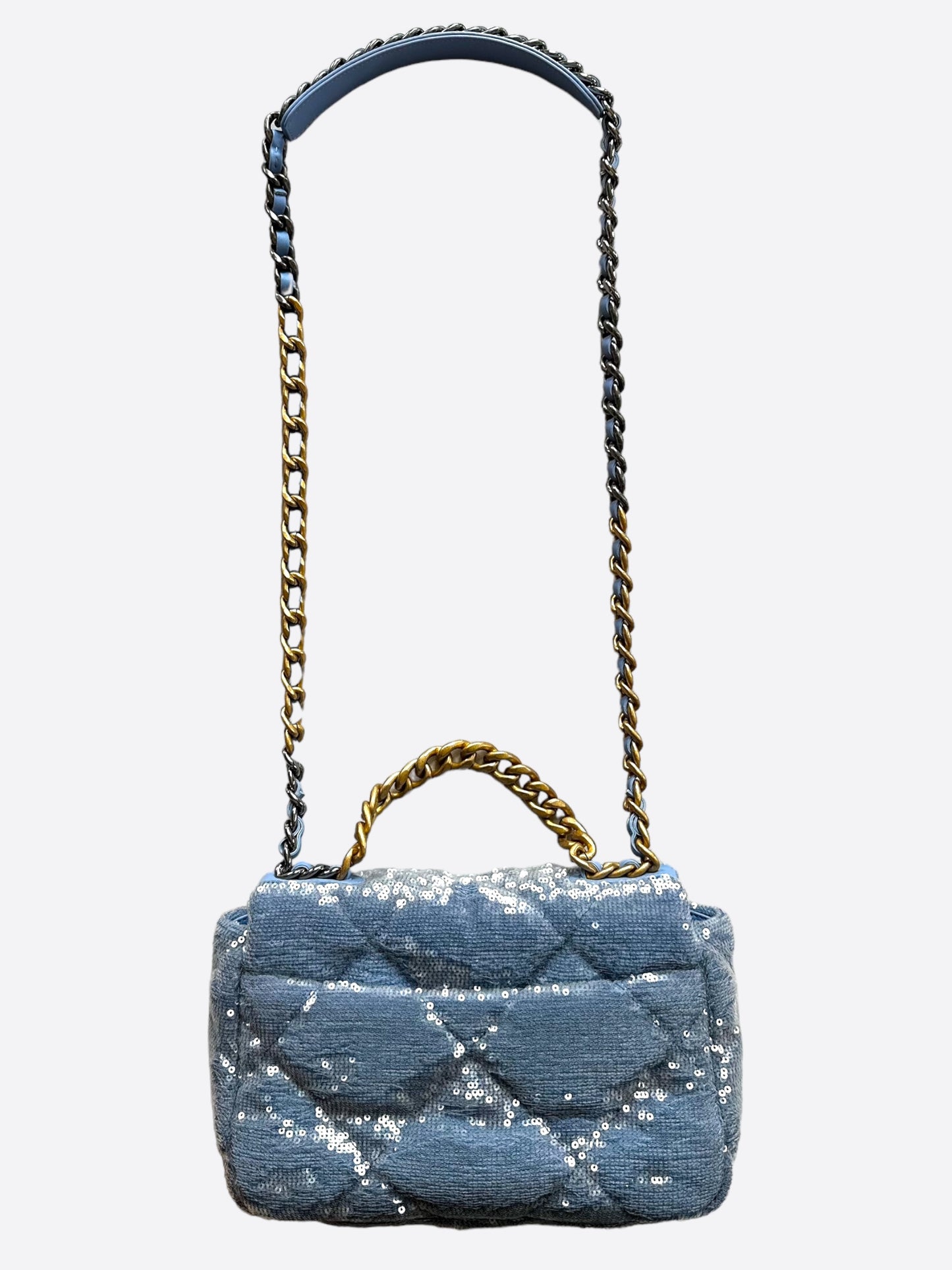 Chanel Light Blue Quilted Sequin Medium 19 Flap Bag