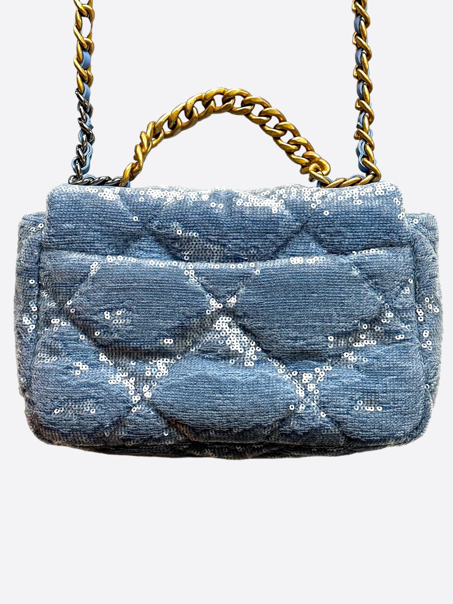 Chanel Light Blue Quilted Sequin Medium 19 Flap Bag