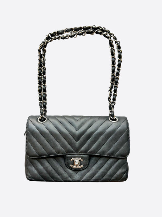 Chanel Black Lambskin Chevron Quilted Medium Double Flap Bag