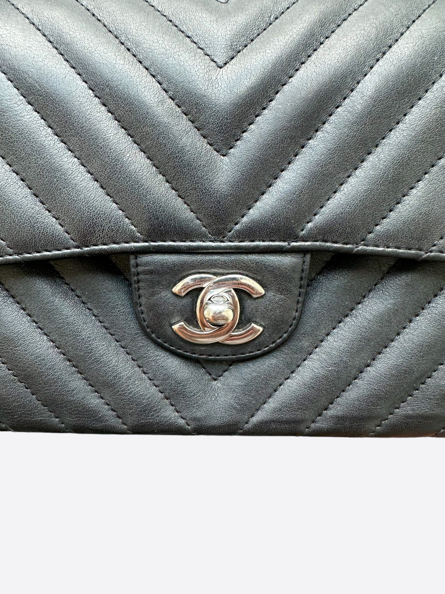 CHANEL Lambskin Chevron Quilted Shoulder Bag Black 240214