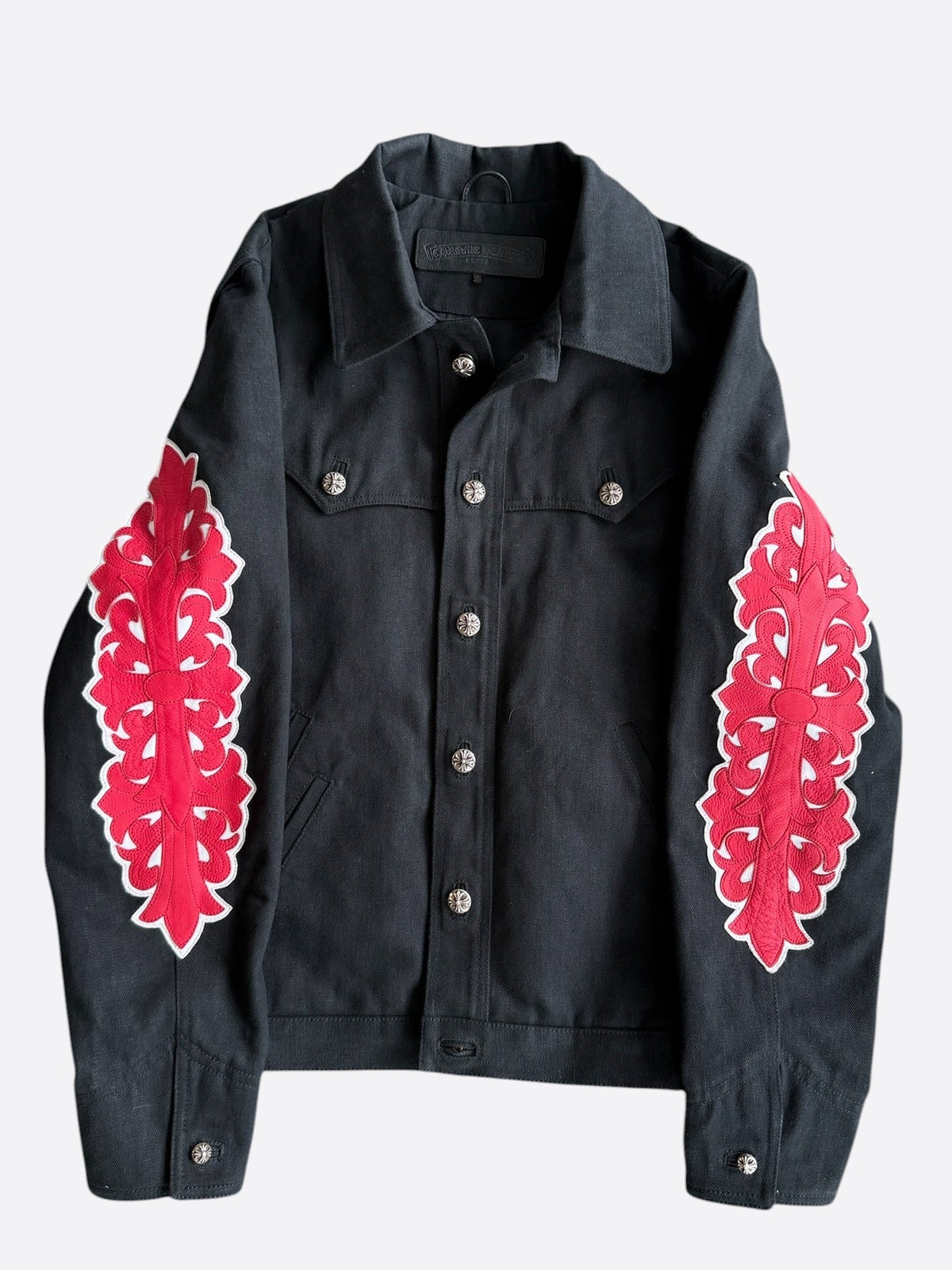 Chrome Hearts Black & Red Floral Patch Fleur Jacket