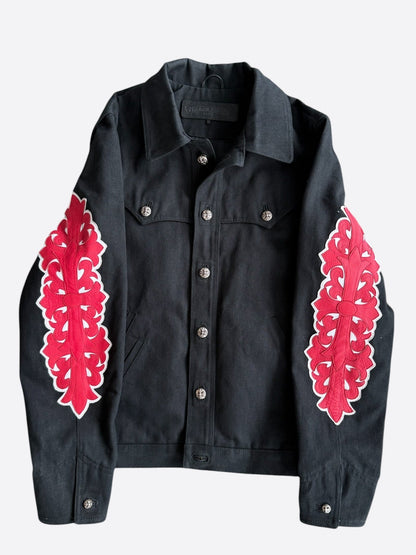 Chrome Hearts Black & Red Floral Patch Fleur Jacket