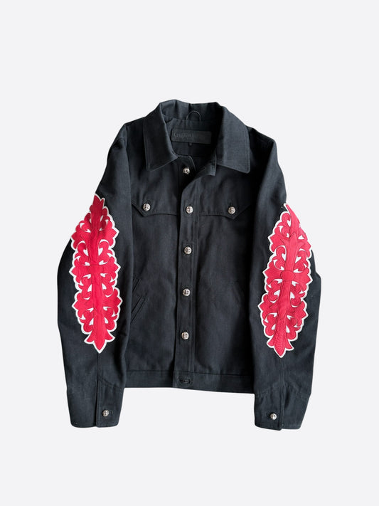 Chrome Hearts Black & Red Floral Patch Fleur Jacket
