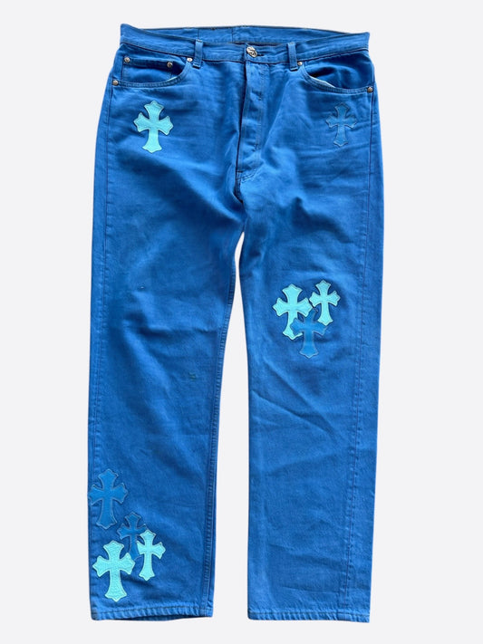 Chrome Hearts Levis London Exclusive Blue Dyed Cross Patch Jeans