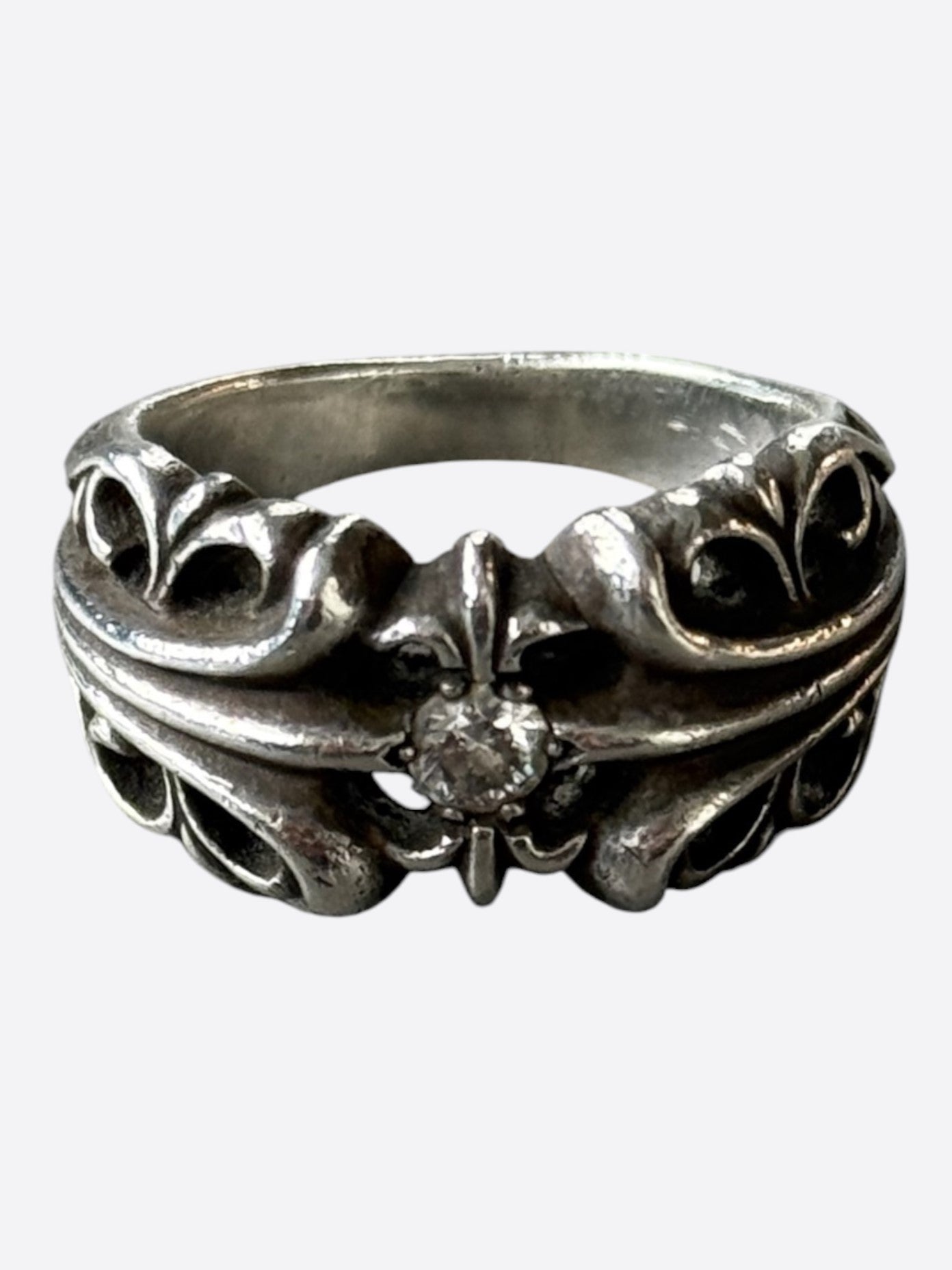 Chrome Hearts Silver & Diamond Floral Cross Ring