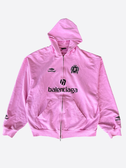 Balenciaga Pink & Black Soccer Logo Zip Up Hoodie