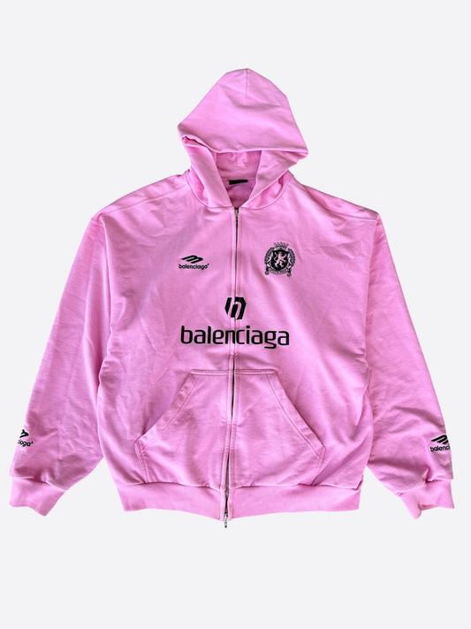 Balenciaga Pink & Black Soccer Logo Zip Up Hoodie
