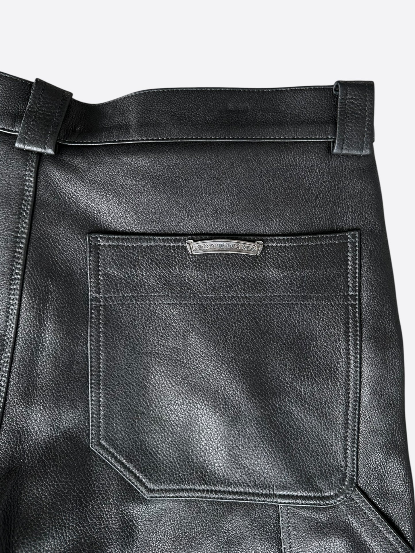 Chrome Hearts Black Leather & Corduroy Fleur Knee Pants