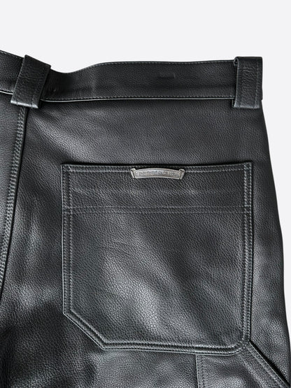 Chrome Hearts Black Leather & Corduroy Fleur Knee Pants