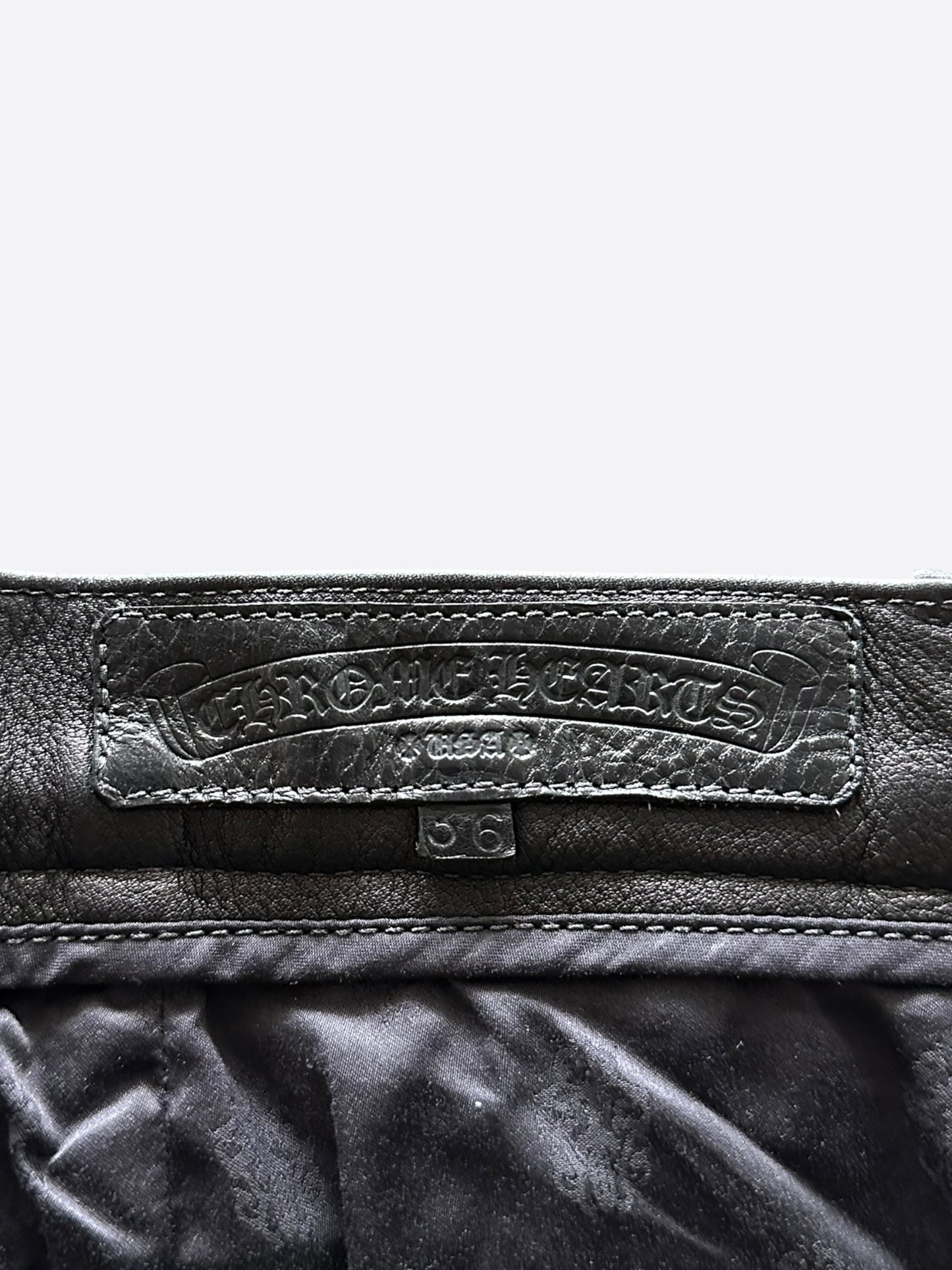 Chrome Hearts Black Leather & Corduroy Fleur Knee Pants