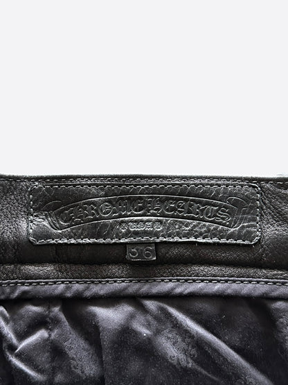 Chrome Hearts Black Leather & Corduroy Fleur Knee Pants