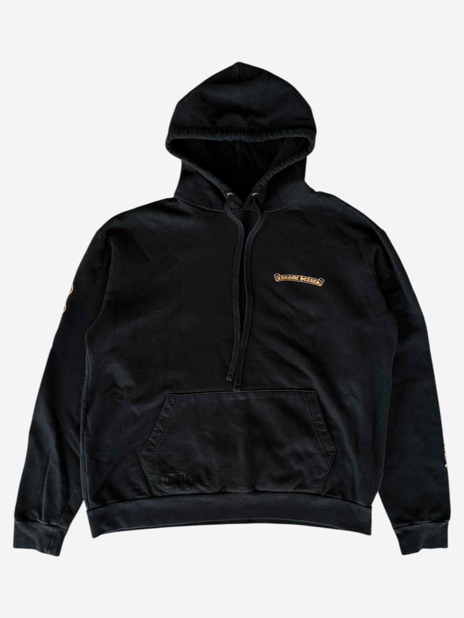 Chrome Hearts Black Leather Horseshoe Logo Zip Up Hoodie