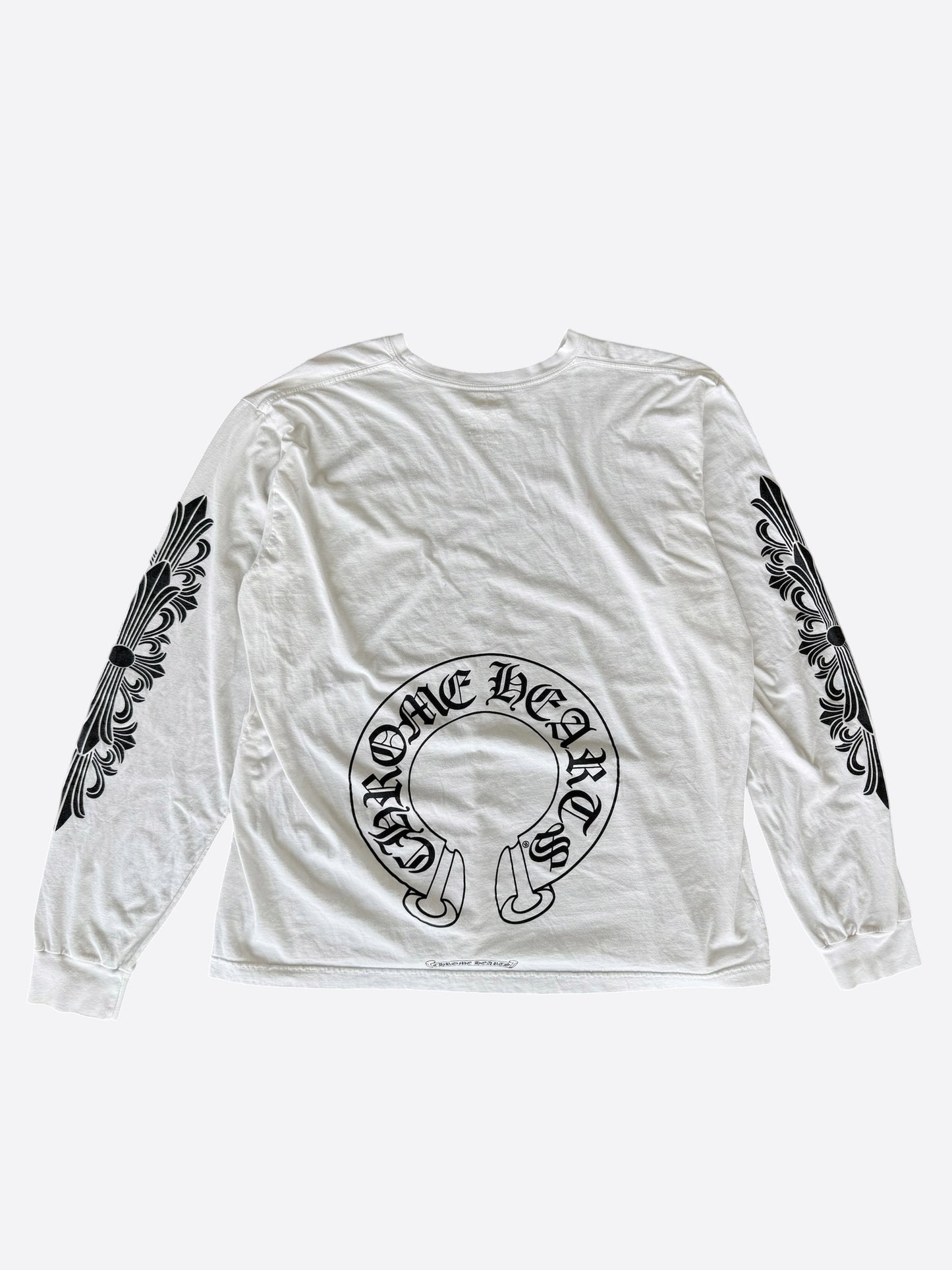 Chrome Hearts White & Black Horseshoe Logo Longsleeve T-Shirt