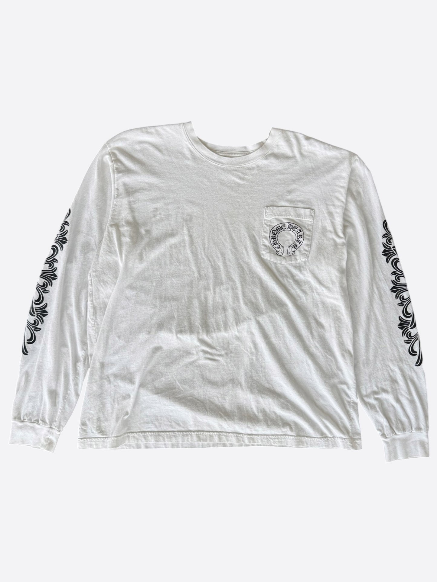 Chrome Hearts White & Black Horseshoe Logo Longsleeve T-Shirt