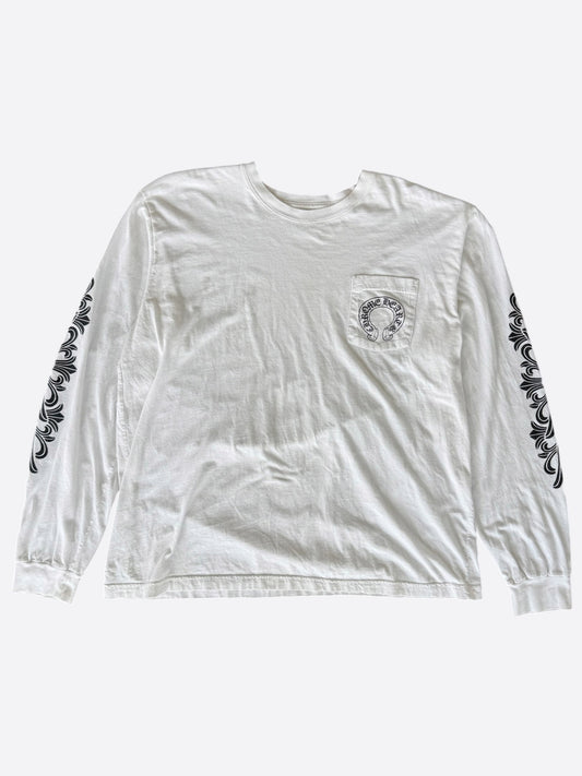 Chrome Hearts White & Black Horseshoe Logo Longsleeve T-Shirt