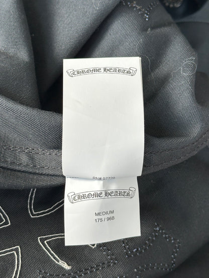 Chrome Hearts Black, White & Blue Cross Patch Work Dog Jacket