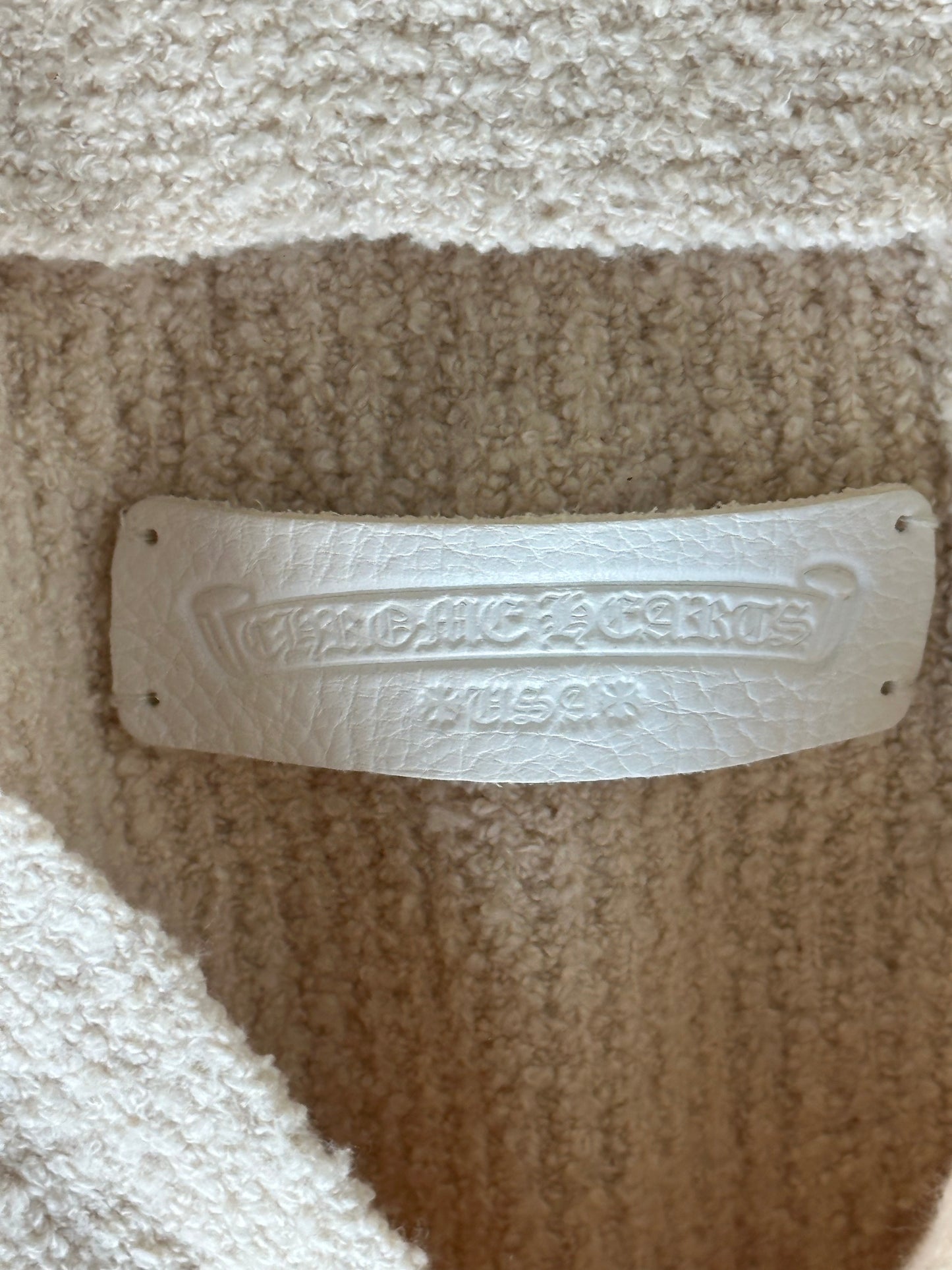 Chrome Hearts Beige & Cheetah Cross Patch Knitted Hoodie